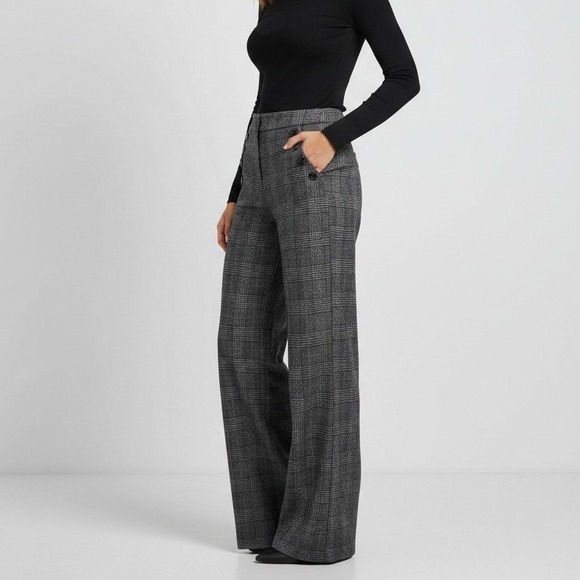 Veronica Beard Pants - Veronica Beard Glen Plaid Wide Leg Sailor Button Pants Purple Blue Wool Size 12